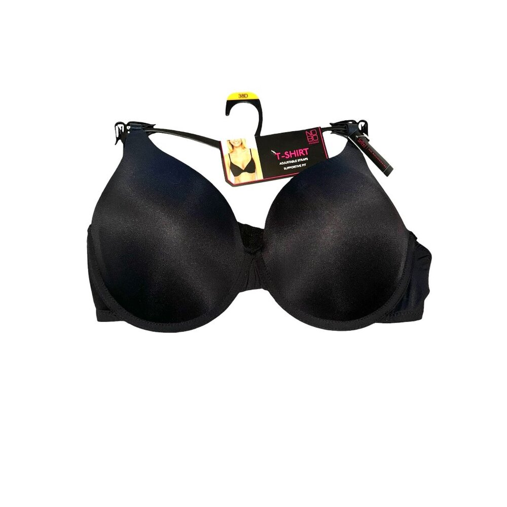 No Boundaries Black T-Shirt Bra 38D With Adjustable Straps & Hook Closure
